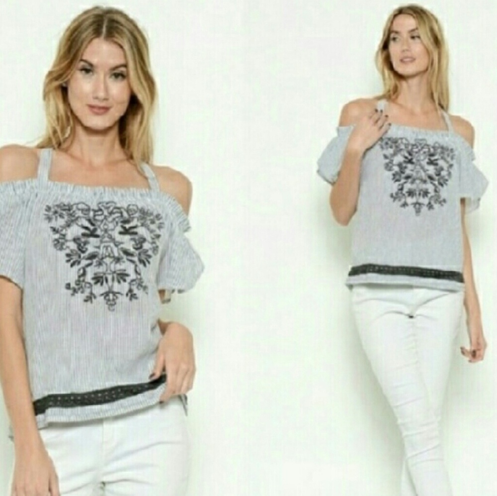 Off The Shoulder Embroidered Halter Top